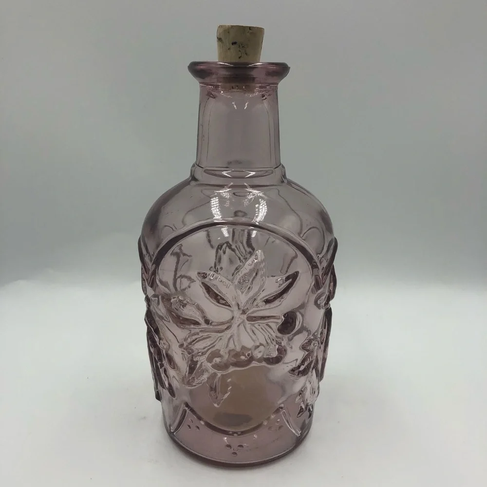 Libbey Glass Decanter Orchard Fruit Embossed Pink